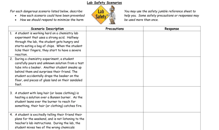 Lab safety scenarios worksheet pdf