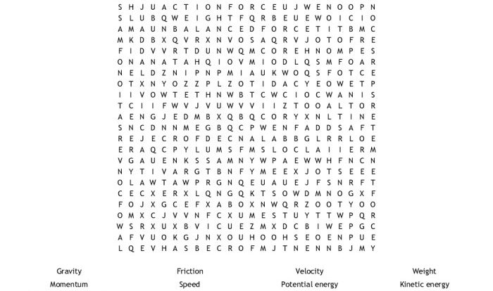 Force and motion word search answers