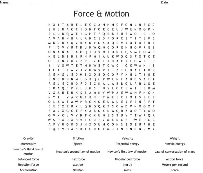 Force and motion word search answers