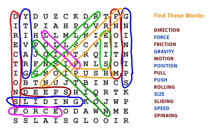 Force and motion word search answers